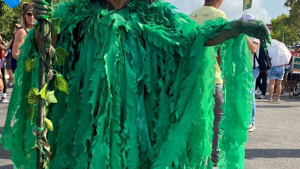 Aufwendig verkleidet zogen viele Klimaschützer durchs Zentrum der Millionenstadt Belém. Aufwendig verkleidet zogen viele Klimaschützer durchs Zentrum der Millionenstadt Belém.
