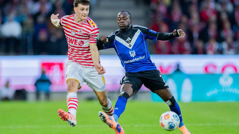 Jean-Luc Dompé (r.) traf in seinem 100. Pflichtspiel für den HSV Jean-Luc Dompé (r.) traf in seinem 100. Pflichtspiel für den HSV
