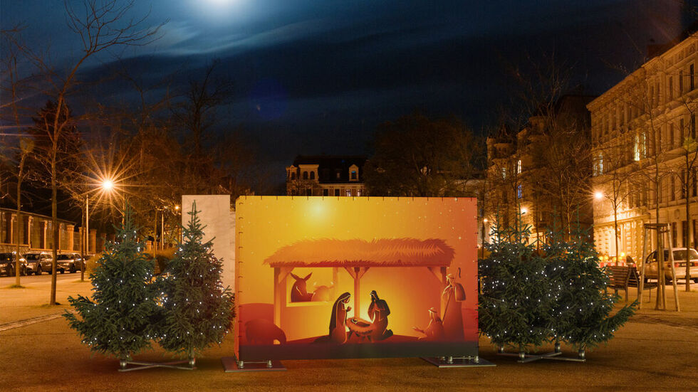 Wander-Krippe auf dem Lutherplatz.