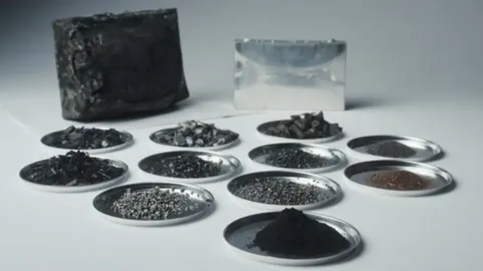 Bestandteile des Materials aus dem mechanischen Recycling von gebrauchten Lithium-Ionen-Batterien.